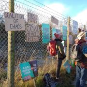 Protesters outside the proposed site for a new coal mine near Whitehaven, Cumbria