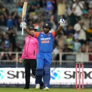 Sanju Samson’s latest onslaught continued a remarkable month in T20 internationals (Themba Hadebe/AP)