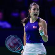 Emma Raducanu celebrates winning a point against Germany’s Jule Niemeier (Manu Fernandez/AP)