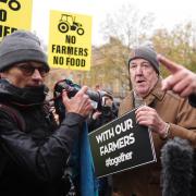 Jeremy Clarkson speaks with the media during a protest in Westminster over Labour's tax raid on family farms