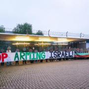 Protesters outside the Thales factory in Govan