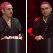 Fontaines DC guitarist Carlos O’Connell speaking at the Rolling Stone magazine awards in London