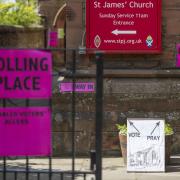 Signs outside polling station at St James' Church in Edinburgh