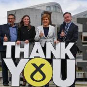 Nicola Sturgeon pictured with the three newly elected SNP MEPs Christian Allard, Aileen McLeod and Alyn Smith