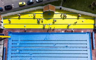 Swimmers at the Stonehaven Open Air Pool in Aberdeenshire