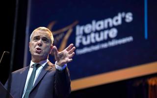 Actor James Nesbitt delivers the keynote address at a rally for Irish unification organised by Pro-unity group Ireland's Future at the 3Arena in Dublin