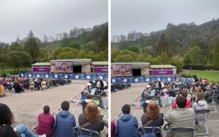 Crowds have gathered in Princes Street Gardens for the coronation screening