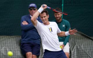 Andy Murray practices at the All England Lawn Tennis and Croquet Club in Wimbledon