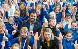 First Minister Humza Yousaf and Education Secretary Jenny Gilruth during a visit to Claypotts Castle Primary School in Dundee