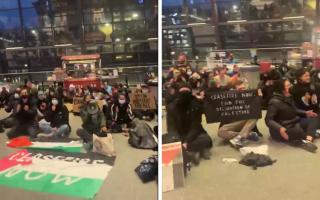 Pro-Palestine protesters during a 'sit-in' at Glasgow Queen Street station