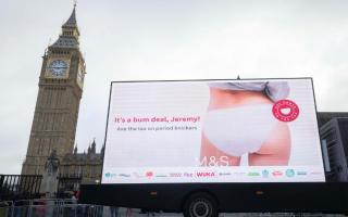 A view of a digital van in Westminster as part of the ‘Say Pants to the Tax’ campaign led by Marks and Spencer