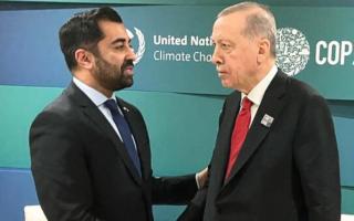 First Minister Humza Yousaf shakes hands with Turkish president Recep Erdogan
