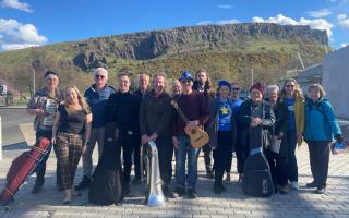 Musicians outside the Scottish Parliament during the 
