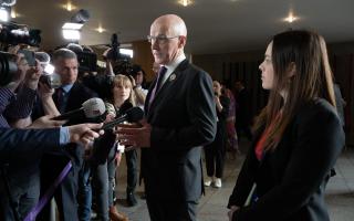 First Minister of Scotland John Swinney and Deputy First Minister of Scotland Kate Forbes, speak to the media