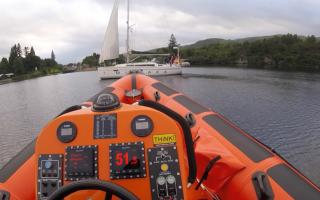 The team raced down the canal to aid the stranded yacht which was about 30 minutes away from running aground