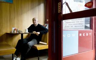 Irvine Welsh at the Now Rest cafe in Leith, Edinburgh