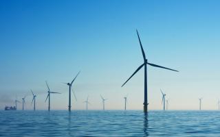 Stock image of a sea-based wind farm