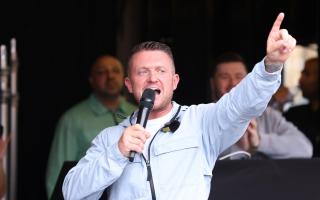 Tommy Robinson, real name Stephen Yaxley-Lennon, speaks at a far-right rally in London