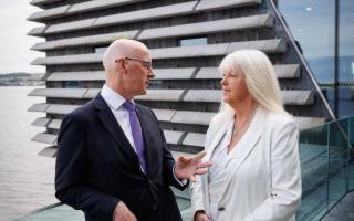 First Minister John Swinney speaks to journalist Lesley Riddoch in Dundee