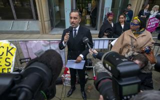 Solicitor Aamer Anwar speaks to supporters and members of the media outside Capital House, Edinburgh