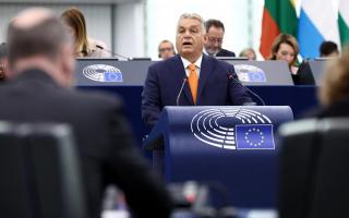 Hungary's Prime Minister Viktor Orban presents the programme for Hungary's six-month Council Presidency as part of a plenary session at the European Parliament in Strasbourg on October 9, 2024. (Photo by FREDERICK FLORIN / AFP) (Photo by