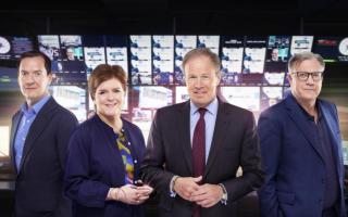 A promo shot of George Osborne, Nicola Sturgeon, Tom Bradby, and Ed Balls issued ahead of ITV's General Election coverage