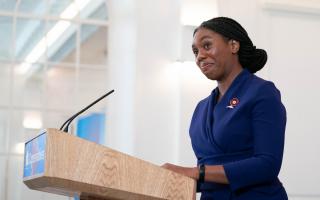 Kemi Badenoch making a speech after she was announced as the new Conservative Party leader following the vote by party members