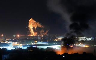 Smoke and fire rise from Israeli airstrikes in Dahiyeh, Beirut, Lebanon