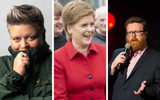 Left to right: Susie McCabe, Nicola Sturgeon, Frankie Boyle