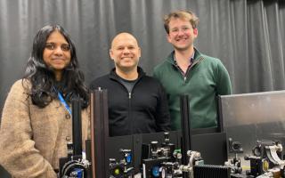 Physics researchers from Heriot-Watt University (L-R) Sheena Sothaji, Professor Brian Gerard and Frederik Brooke Barnes