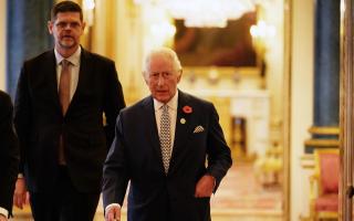 King Charles arrives for an International Sustainability reception at Buckingham Palace in London