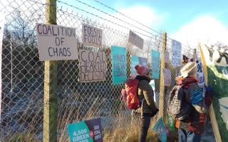 Protesters outside the proposed site for a new coal mine near Whitehaven, Cumbria