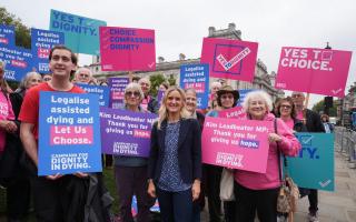 Labour MP Kim Leadbeater (centre) joins as Dignity in Dying campaigners gather in Parliament Square, central London, in support of the 