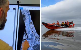 Professor Malcolm Macdonald and the university team with the map generated by satellite data