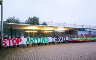 Protesters outside the Thales factory in Govan