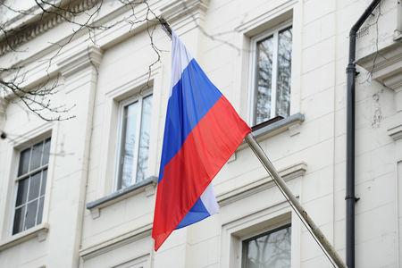 The National: The Russian flag outside the Russian Embassy in London yesterday.Picture: Kirsty O'Connor/PA Wire